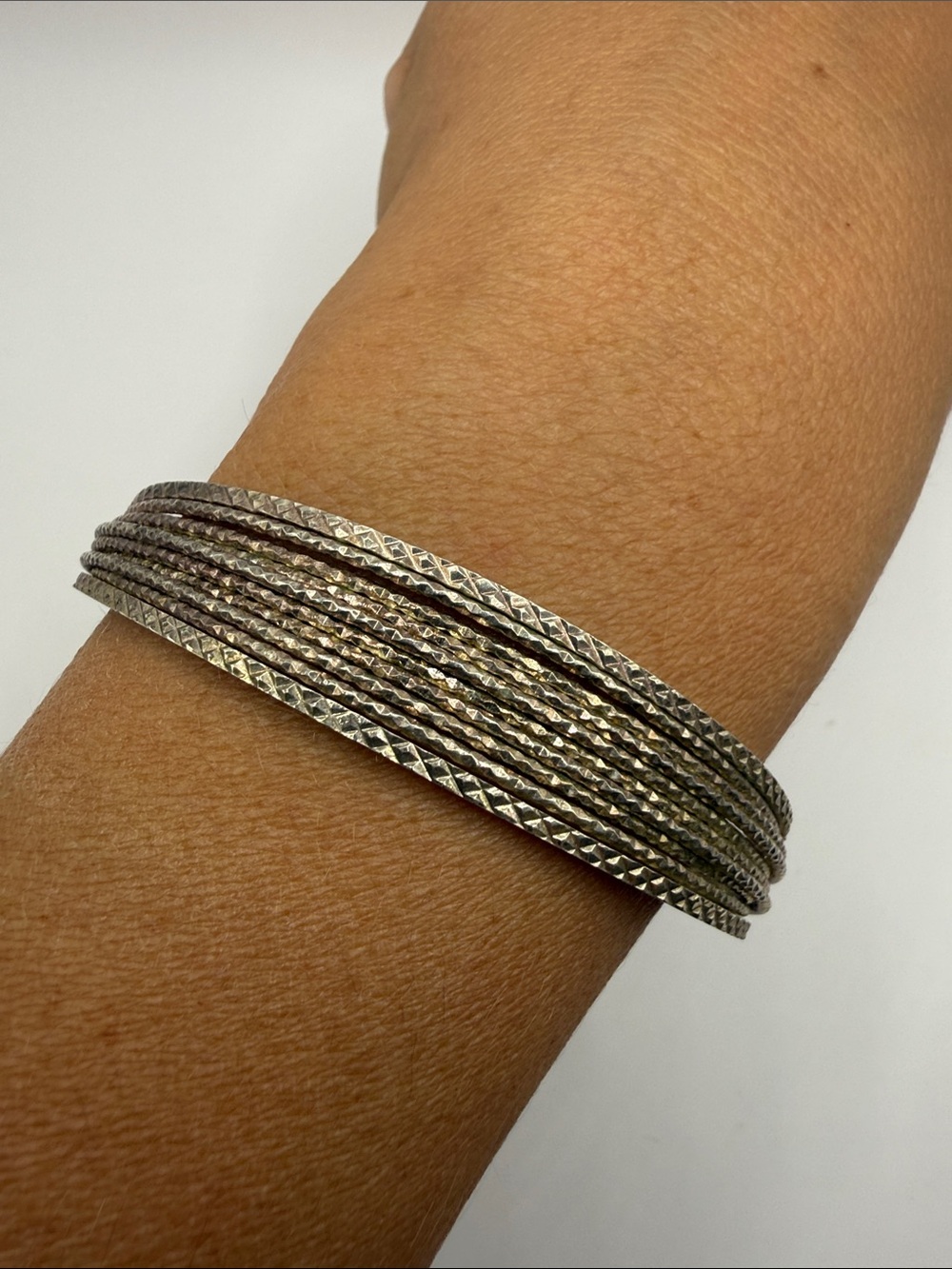Vintage Silver Tone Glitter Large Cuff Bangle Statement Bracelet